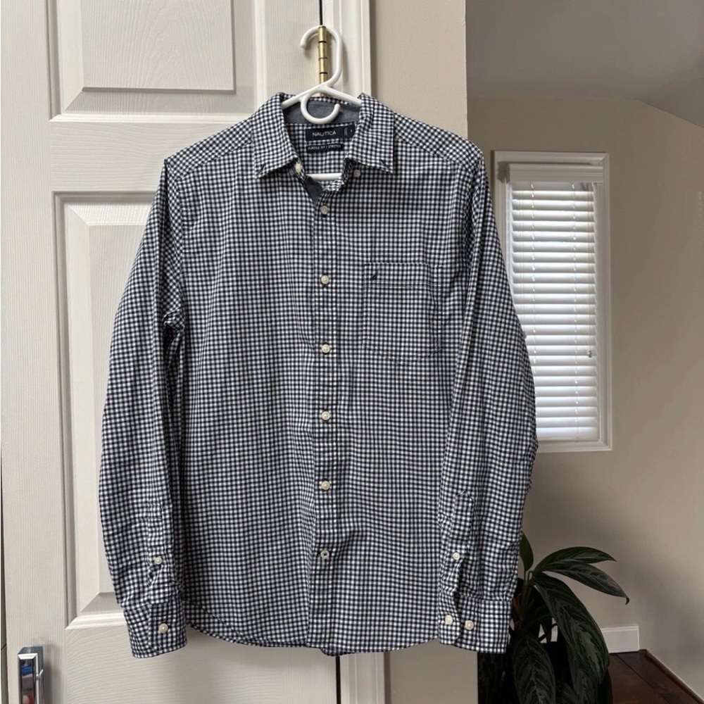 Nautica Blue and White Gingham Shirt button down S